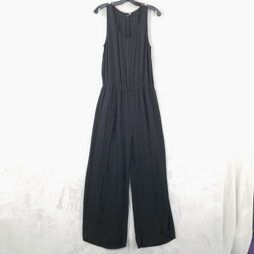 Young Fabulous & Broke Jumpsuit L Black Wrap Wide Leg Sleeveless Elastic Waist